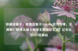 联通流量卡，联通流量卡19元200g官方办理，无限制！联通流量卡畅享无限精彩生活！亿乐社区SUP货源站